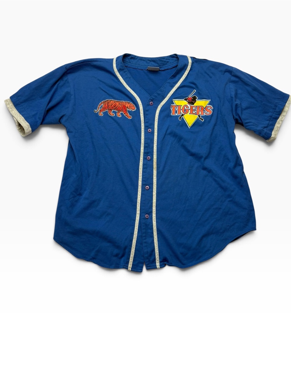 vintage Tigers Athletic Works mens XL Detroit Royal Blue Button-Front Shirt